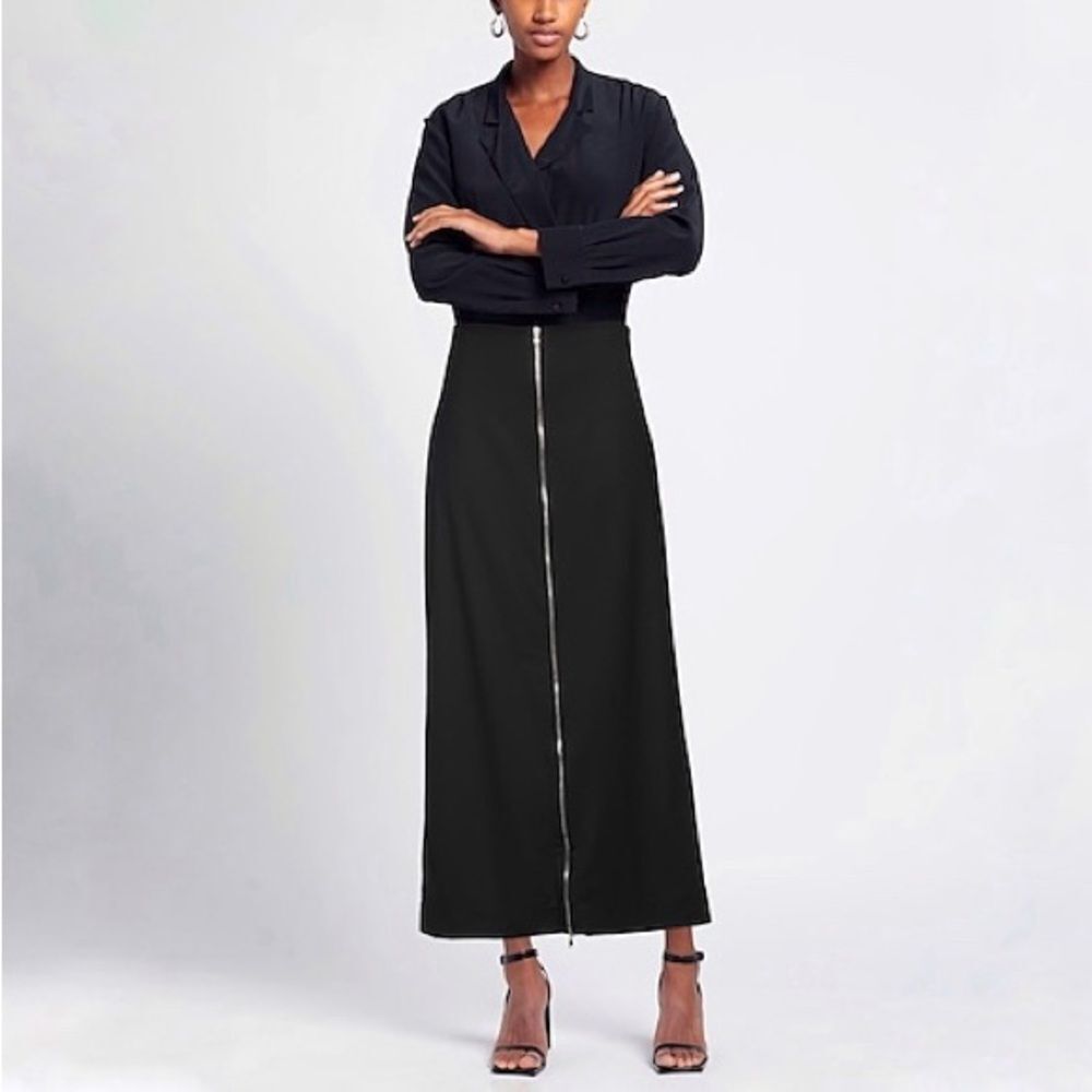 Gauchere A-line Exposed Zipper Wool Midi Skirt in Black Size 34 2 US